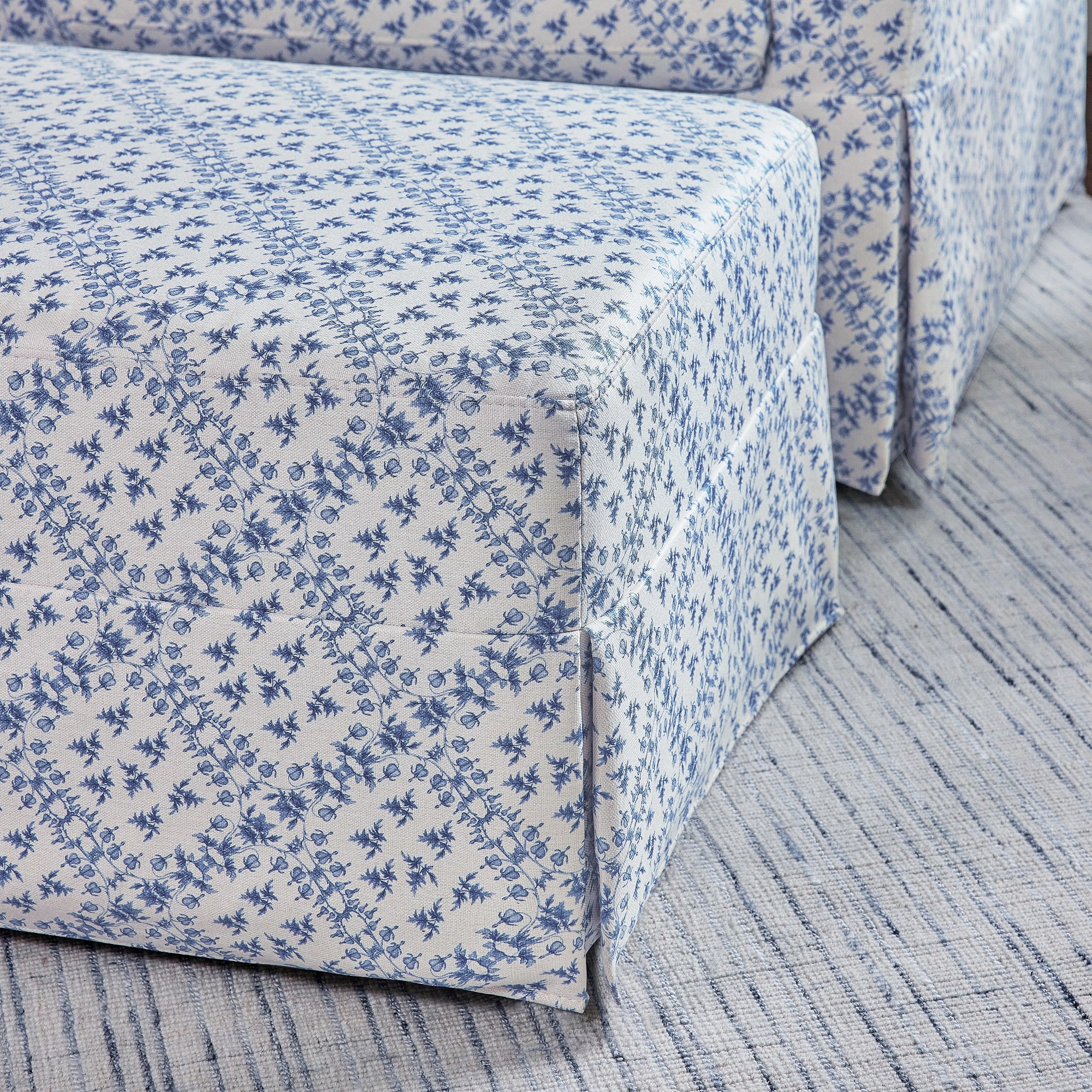 M21785BLT,Namesake,Sarah Flint x Namesake Crawford Gliding Ottoman in Blue Lattice Performance Eco-Weave