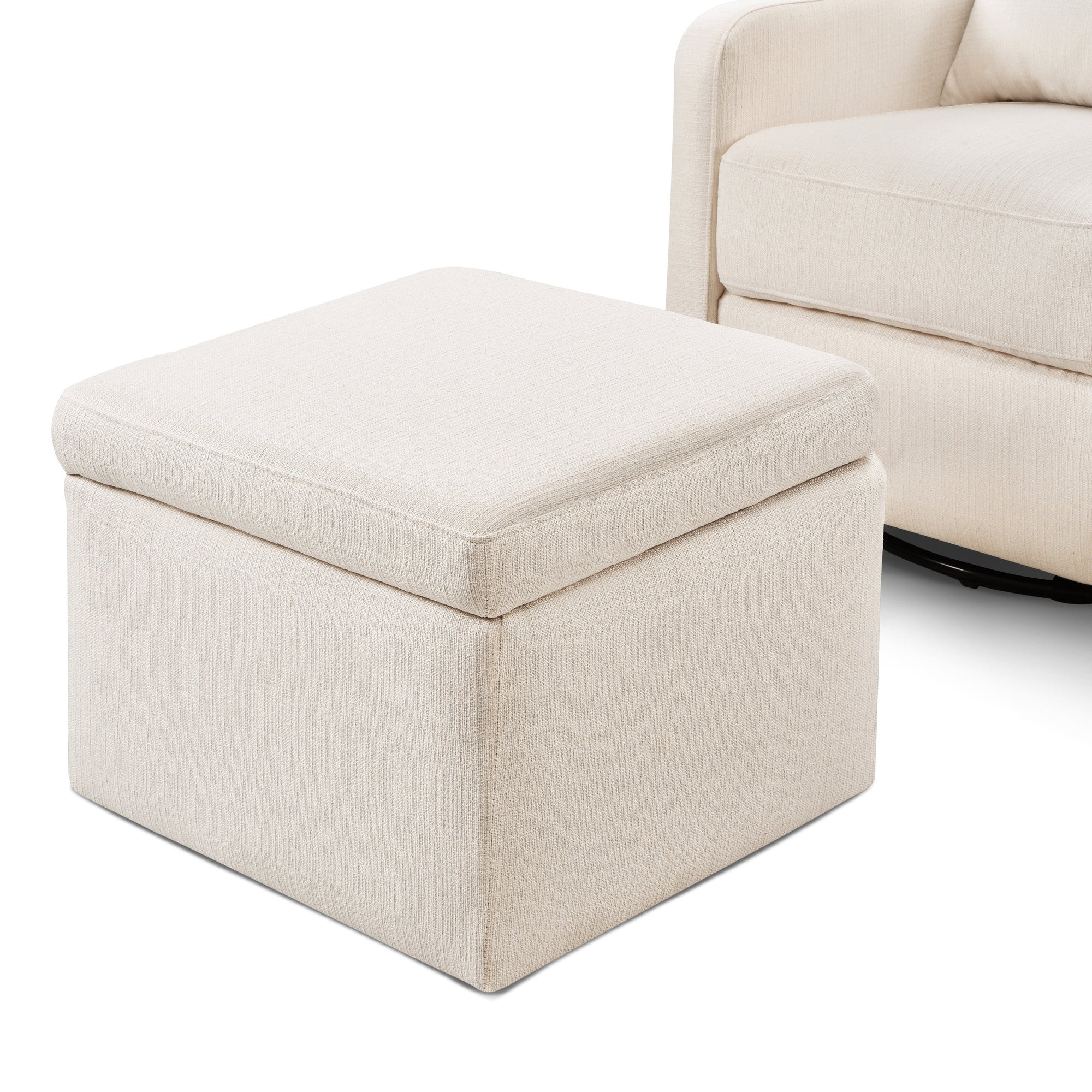 F18787PCM,Carter's,Adrian Swivel Glider with Storage Ottoman in Performance Cream Linen