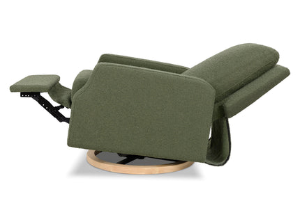 M22286OBLB,Namesake,Crewe Electronic Swivel Glider Recliner in Olive Boucle w/Light Wood Base