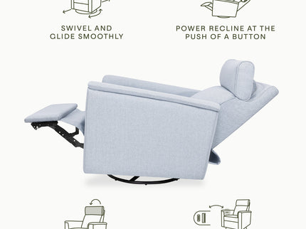 M17186PCET,Namesake,Willa Plus Power Glider Recliner w/ Power Headrest in Performance Blue Chambray Eco-Twill