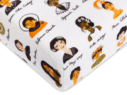 T28435,Babyletto,Women In History Muslin Crib Sheet in GOTS Certified Organic Cotton