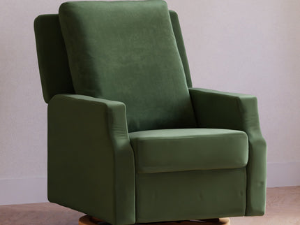 M22286FGVLB,Namesake,Crewe Electronic Swivel Glider Recliner in Forest Green Velvet w/Light Wood Base