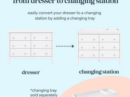 M27826W,DaVinci,Sammy Scallop 6-Drawer Dresser in White