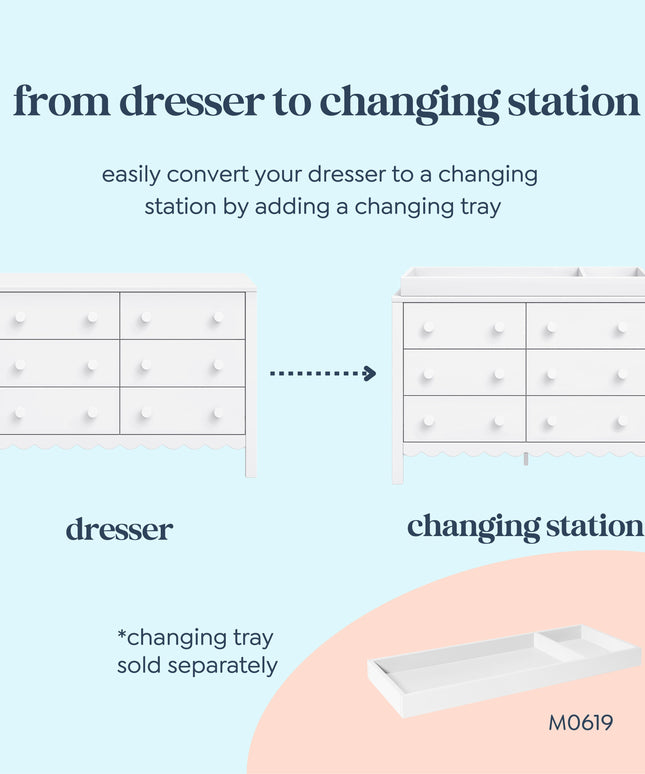 M27826W,DaVinci,Sammy Scallop 6-Drawer Dresser in White