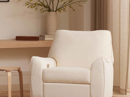 M24087CSHLB,Nursery Works,Sunday Power Recliner and Swivel Glider in Chantilly Fleece w/ Light Wood Base