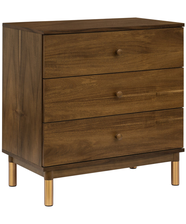 M12923NLGLD,Babyletto,Gelato 3-Drawer Changer Dresser  Gold Feet w/Removable Changing Tray in Natural Walnut