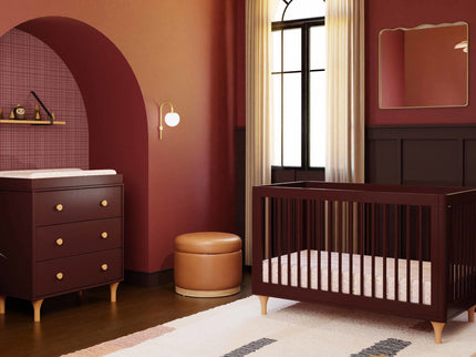 M9023CRN,Babyletto,Lolly 3-Drawer Changer Dresser w/Removable Changing Tray in Crimson/Natural