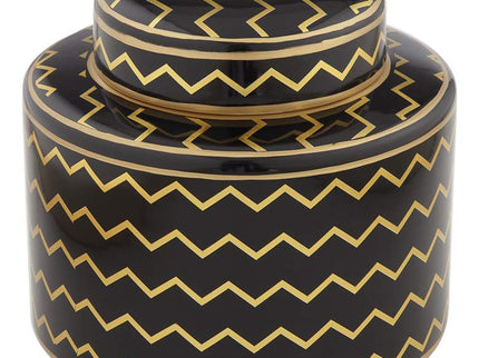 Zig Zag Black and Gold 7" High Decorative Jar with Lid