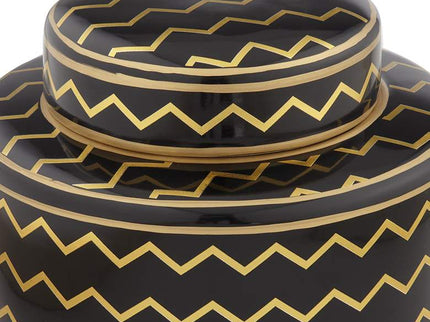Zig Zag Black and Gold 7" High Decorative Jar with Lid