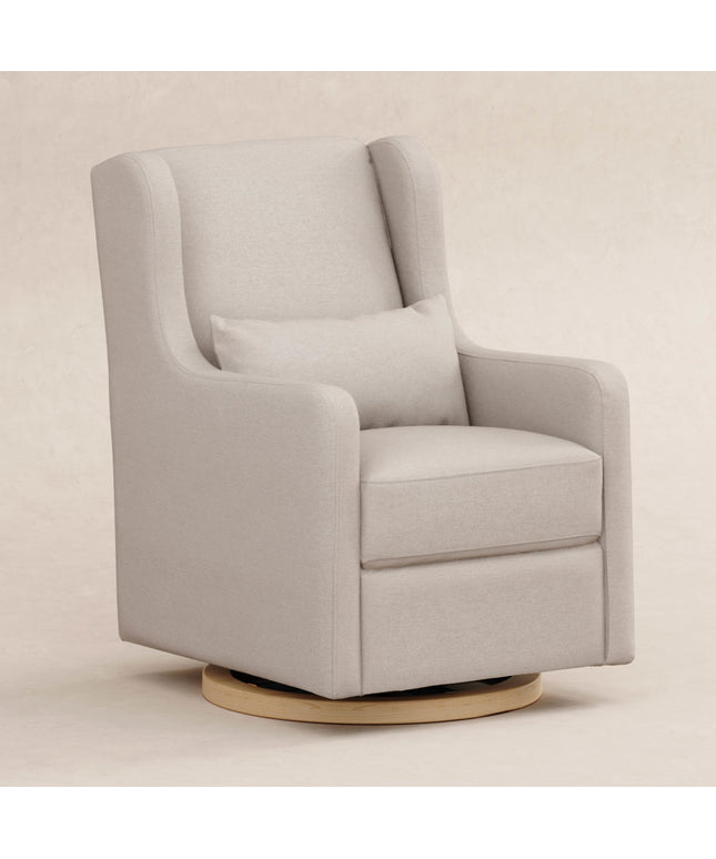 M22187PBEWLB,Babyletto,Wally Swivel Glider in Performance Beach Eco-Weave w/ Light Wood Base