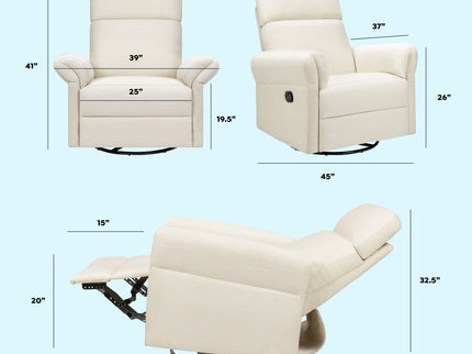 M24386VN,DaVinci,Suzy Flex Swivel Recliner w/ Adj. Arms & Headrest in Vanilla