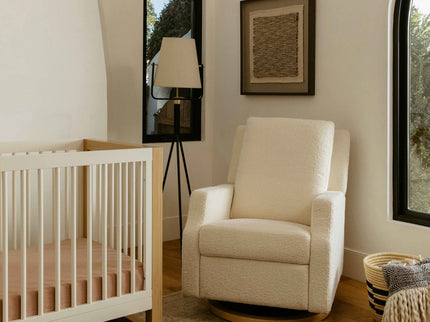 M22287WBLB,Namesake,Crewe Recliner and Swivel Glider in Ivory Boucle w/Light Wood Base