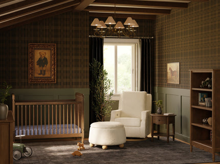 M22286WBLB,Namesake,Crewe Electronic Swivel Glider Recliner in Ivory Boucle w/Light Wood Base