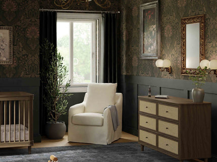 M23716NLBC,Namesake,Marin with Cane 6 Drawer Assembled Dresser in Natural Walnut and Blonde Cane