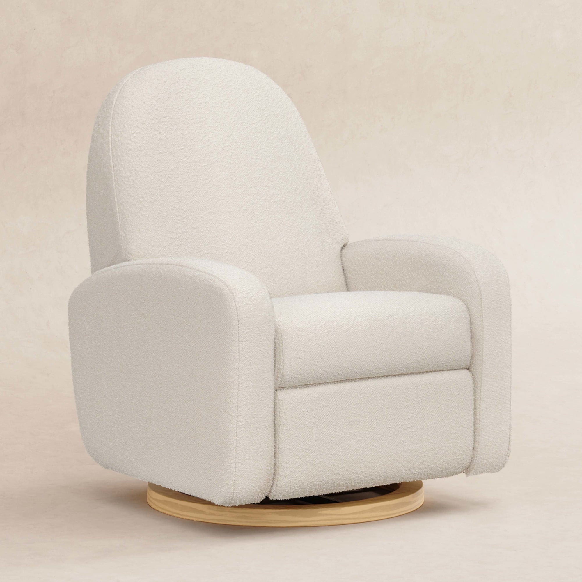 M23188WBLB,Babyletto,Nami Glider Recliner w/ Electronic Control and USB in Ivory Boucle w/Light Wood Base