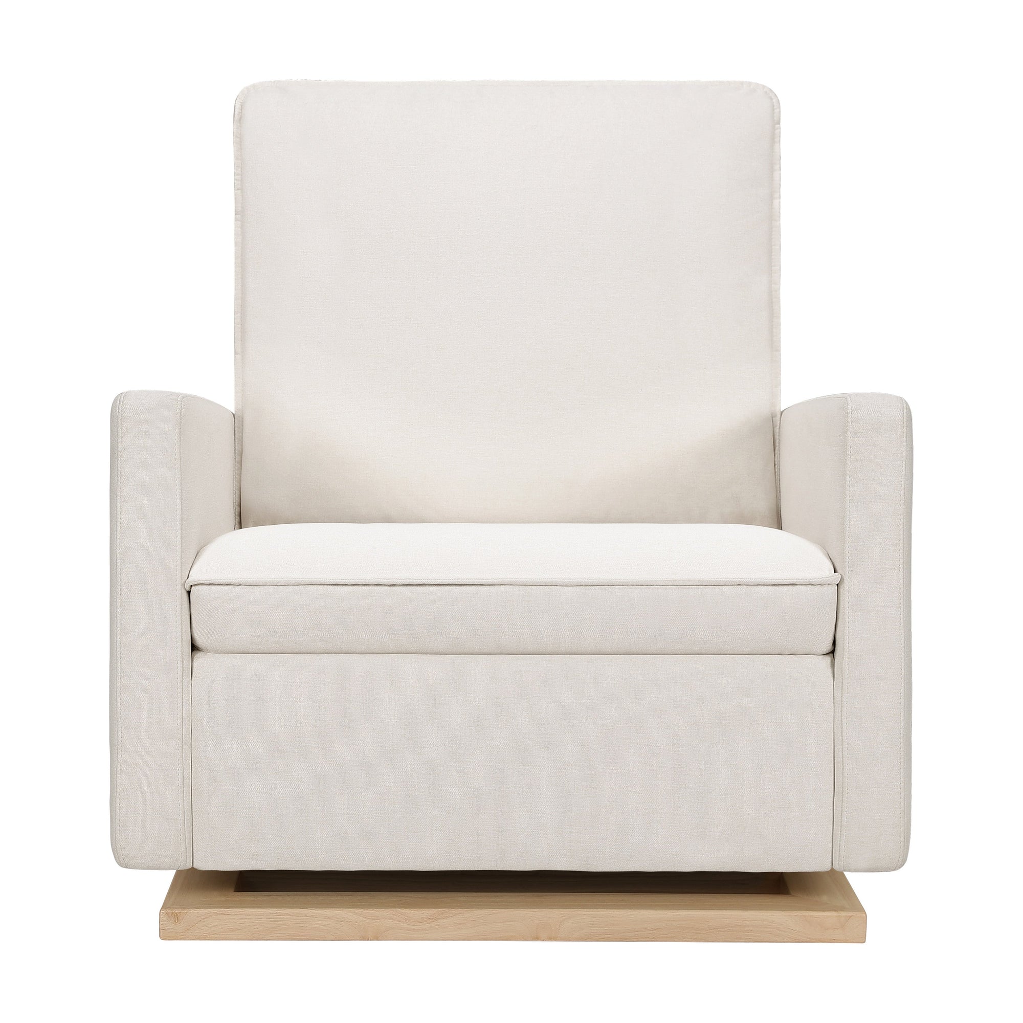M20984PCMEWLB,Babyletto,Cali Pillowback Chair and a Half Glider in Performance Cream Eco-Weave w/ Light Wood Base