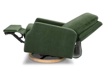 M22286FGVLB,Namesake,Crewe Electronic Swivel Glider Recliner in Forest Green Velvet w/Light Wood Base
