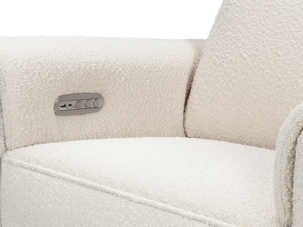B17186WBLB,Monogram by Namesake,Willa Plus Power Glider Recliner w/ Power Headrest in Ivory Boucle with Light Wood Base
