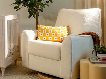 M24087CSHLB,Nursery Works,Sunday Power Recliner and Swivel Glider in Chantilly Fleece w/ Light Wood Base